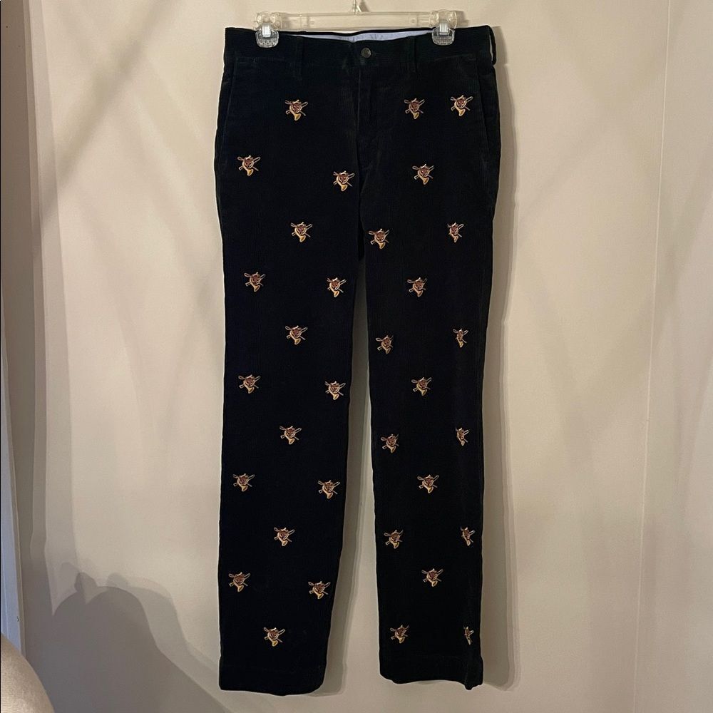 POLO Ralph Lauren Dark Hunter Green Corduroy Pants Fox & Horns 30” x 32” approx